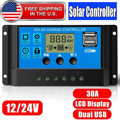 #ad 30A Solar Panel Battery Charge Controller 12V 24V LCD Regulator Auto Dual USB US $8.99