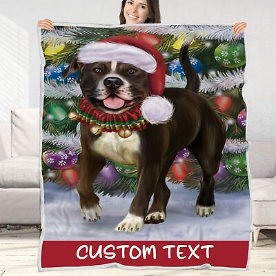 #ad American Staffordshire Dog Blanket Personalize Woven Fleece Sherpa Christmas NWT $69.99