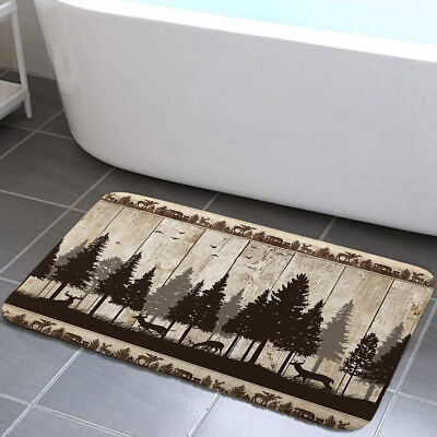 #ad Gray Forest and Deer Shadows Bath Mat Non Slip Flannel Bath Rug $48.44