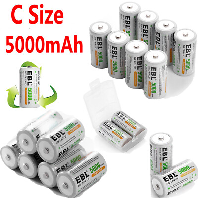 #ad EBL Lot C Size NI MH Rechargeable Batteries R14 1.2V C Cell Battery Box $79.89