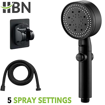 #ad HBN High Pressure Handheld Shower Head with ON OFF Pause Switch 5 Spray Modes $15.63