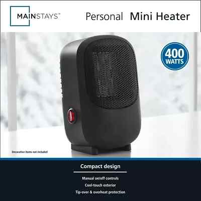 #ad MAINSTAYS Personal Mini Electric Ceramic Heater 400W Indoor Compact 120V BLK $9.79