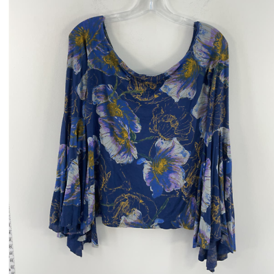 #ad We The Free Blue Women#x27;s Floral Boat Neck Blouse Size M $22.00