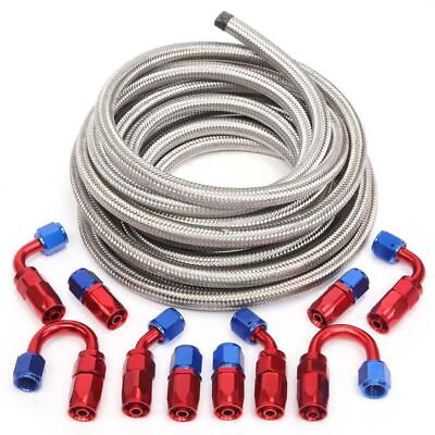 #ad AN6 6AN AN 6 3 8 Fitting Stainless Steel Braided Oil Fuel Hose Line 20FT Kit $49.99