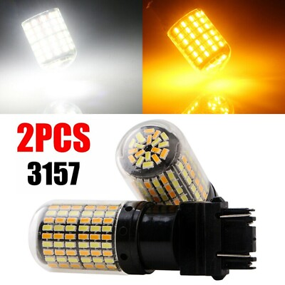 #ad 2Pcs 3757 3157 4157NA LED Bulb Switchback White Amber Parking Turn Light G7T2 $11.99