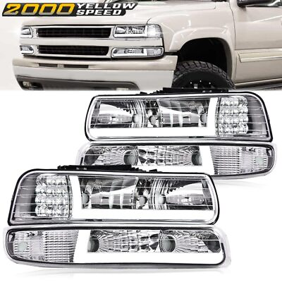#ad #ad Fit For 99 02 Chevy Silverado 1500 2500 Chrome LED DRL Headlights Bumper Lamps $89.80