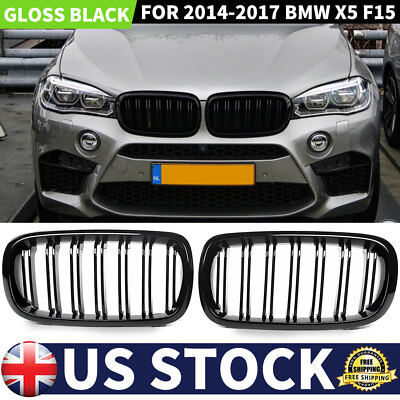 #ad Gloss Black Dual Line Front Kidney Grill Grille For 2014 2018 BMW X5 F15 X6 F16 $29.99