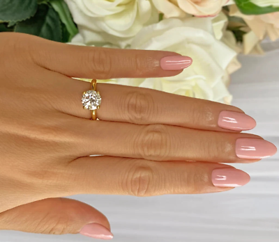 #ad Diamond Solitaire Ring VS1 E AGI Certified 3 Ct Round Labcreated 14K Yellow Gold $3479.99