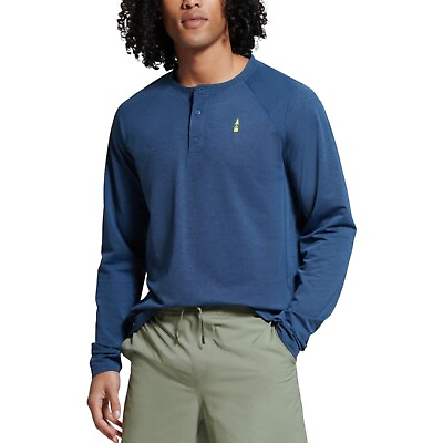#ad NEW Bass Outdoor Mens Size L Ensign Blue Hilltop Long Sleeve Henley Shirt $9.50