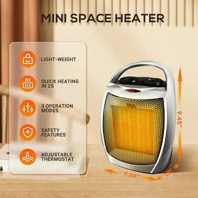 #ad Ceramic Small Heater with Thermostat Electric Portable Heater $39.86