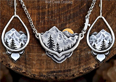 #ad MOUNTAIN SUNSET EAGLE NECKLACE amp; EARRINGS CHOOSE LENGTH STAINLESS STEEL CHAIN#x27; $24.99