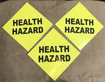 #ad Lot of 3 Diamond Shaped 10” Yellow Health Hazard Warning Signs Empty On Back $34.94