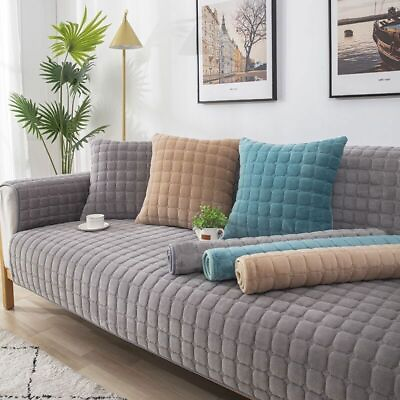 #ad 1Pcs Plush Sofa Cushion Cover Thickening Non Slip Flannel Sofa Towel Universal $71.03