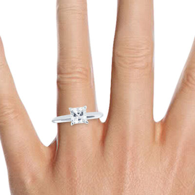 #ad 1 3 CT Diamond Engagement Ring Princess Cut H SI2 14K White Gold Size 6 $531.25