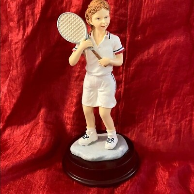 #ad Tennis Girl Figurine Wood Base 6.50quot; High New in Box $9.10