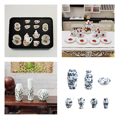 #ad Lot 4 1:12 scale dollhouse miniature accessories Porcelain Tea set vases set $19.90