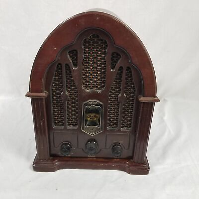 #ad General Electric 7 4100JA Reproduction Cathedral AM FM Table Radio TESTED WORKS $30.00