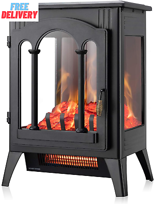 #ad Electric Fireplace Stove Freestanding Fireplace Heater with Realistic Flame In $162.53