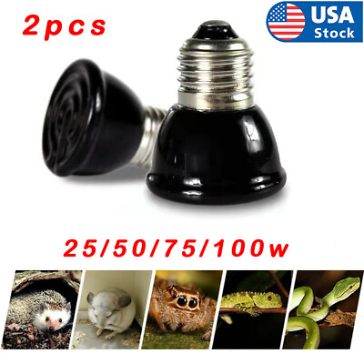 #ad 2PC E27 Reptile Lamp Infrared Ceramic Heat Lamp Bulb Pet Turtle Basking Light US $11.38
