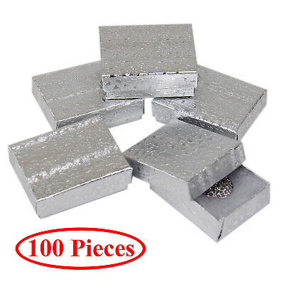 #ad Cotton Filled Gift Box Fancy Silver Foil Jewelry Boxes Cardboard Display 100 Pcs $45.49