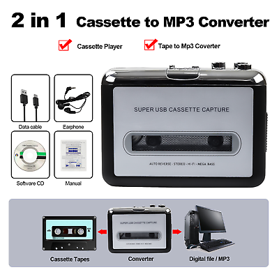 #ad NEW Portable Cassette Player Converter Recorder Convert Tapes to Digital MP3 $18.95
