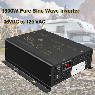 #ad 1500W 36V Pure Sine Wave Solar Inverter Home Use Power Battery Converter USB 2.5 $170.57