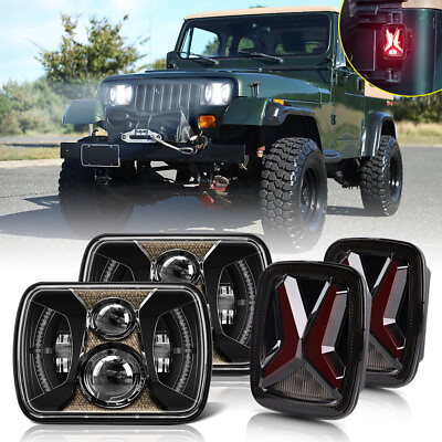 #ad 2X 5x7quot; LED Headlight Halo Projector 2x Tail Light For Jeep Wrangler YJ 1987 95 $109.99
