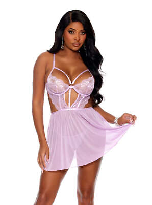 #ad Elegant Moments Spring Mesh Lace Caged Underwire Babydoll Orchid Bloom $30.00