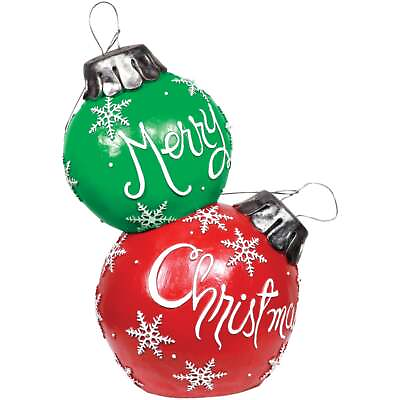 #ad Alpine 30 In. Red Green Merry Christmas Stacked Ornaments with LED Lights Alpine $92.76
