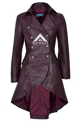 #ad EDWARDIAN Ladies Leather Coat Chery Lamb Leather Gothic Flared Coat Jacket 3491P GBP 199.57