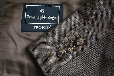 #ad Ermenegildo Zegna Trofeo Brown Multicolor Plaid Wool Sport Coat Jacket Sz 42R $99.99