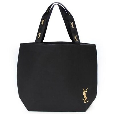 #ad Yves Saint Laurent YSL Tote Bag Black Gold Embroidery Logo Novelty F S $40.75