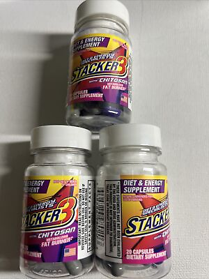 #ad 3 20ct Stacker 3 Energy Boost Dietary Supplement Bottles W Chitosan 60 Pills USA $19.99