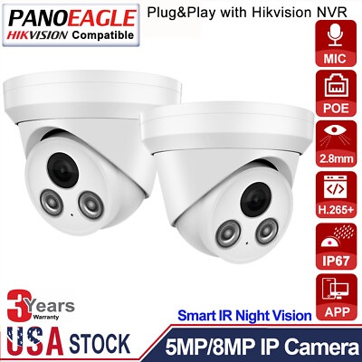 #ad Hikvision Compatible 5MP 8MP Turret Camera MIC IR IP POE 4K Home Security Camera $75.90