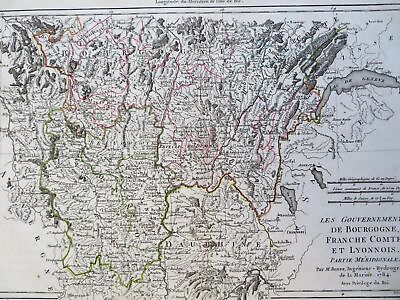 #ad Burgundy Franche Comte Lyon Kingdom of France 1784 Bonne engraved map $54.00