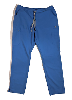 #ad Figs Ceil Blue Cargo Scrub Pants Large Pockets Drawstring Elastic Waist Uniform $22.00