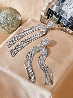 #ad Crystal Chandelier Clear White Silver Wedding Long Rhinestone Bridal Earrings $14.95