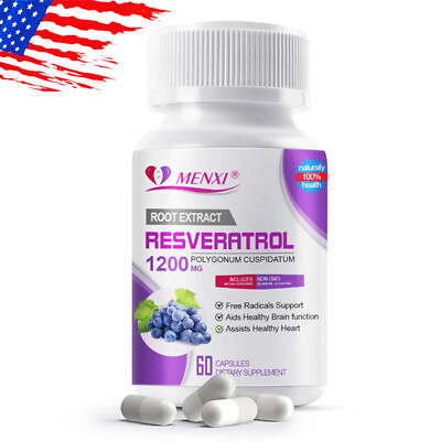 #ad Resveratrol Capsules Anti Aging Antioxidants Brain Support Radiant Skin 1200mg $12.88