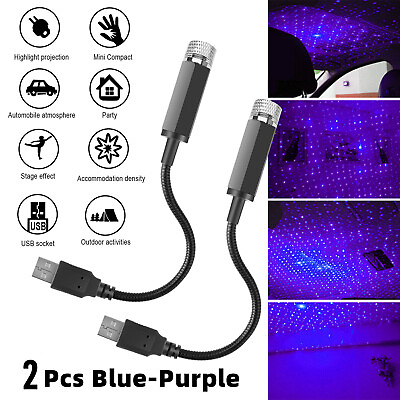 #ad 2x Car Interior Atmosphere Star Night Light USB LED Mini Star Sky Projector Lamp $6.80