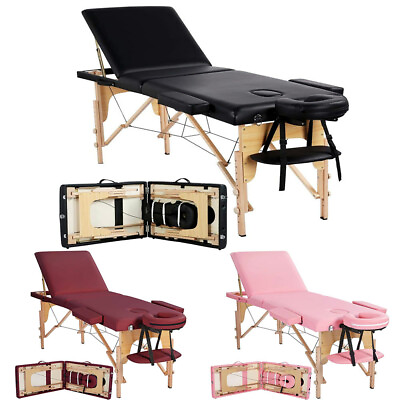 #ad 84quot; L Massage Table 2 Fold Adjustable Portable Facial Spa Salon Bed Wooden Frame $79.13