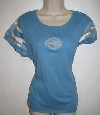#ad HARLEY DAVIDSON BLUE CAMOUFLAGE LADIES T SHIRT S S NEW $10.99