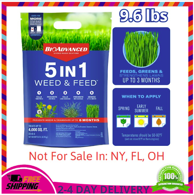 #ad BioAdvanced 5 In 1 Weed amp; Feed Granules 9.6 lb Covers 4000 SQFT NEW $29.72