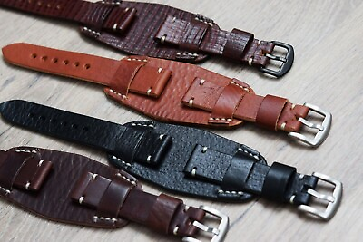 #ad Full grain leather watch strap bund 18 20 22 24 26 mm hand crafted cuff band $29.99
