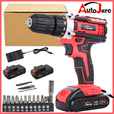 #ad Electric Drill Power Tool Cordless Screwdriver Power Tools Drill Set W Battery $32.99