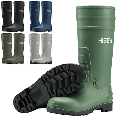 #ad HISEA Men PVC Rain Boots Waterproof Corrosion Resistant Outdoor Mud Work Boots $34.89