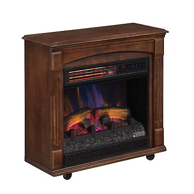 Rolling Mantel with 3D Infrared Quartz Electric Fireplace Caramel BirchUSA $103.84
