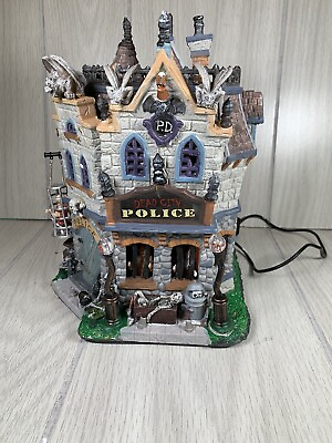 #ad Halloween decoration Lemax Spooky Town Dead City Police Station Light sound Rare $250.99