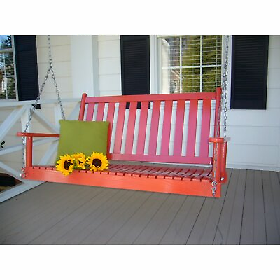 #ad Red Slat Cottage Wood Hanging Porch Swing Home Seating Outdoor Furniture $365.00