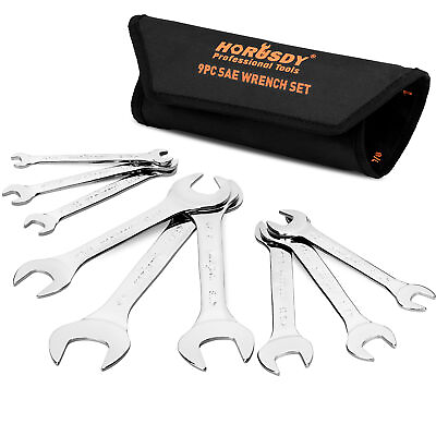 #ad 9PC Super Thin Open End Wrench Set Rolling Pouch SAE Slim Spanner 1 4quot; 1 1 16quot; $24.99