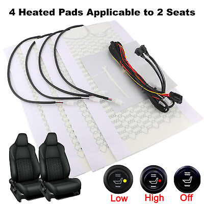#ad 4Pads Car Carbon Fiber Heated Seat Heater Kit Cushion Round Switch 2 Level J3L3 $25.99